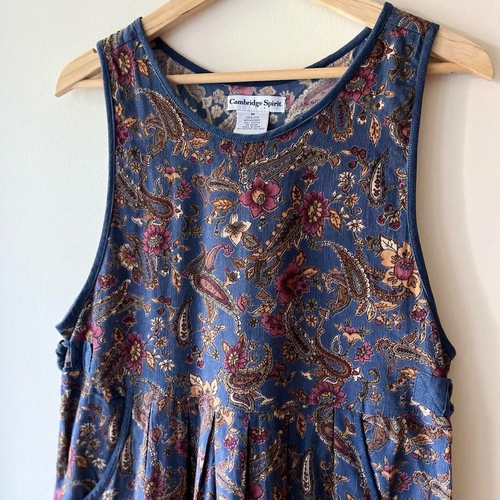 Vintage 90s Paisley Corduroy Maxi Babydoll Dress Whimsygoth Grunge Floral Blue M - Picture 3 of 11